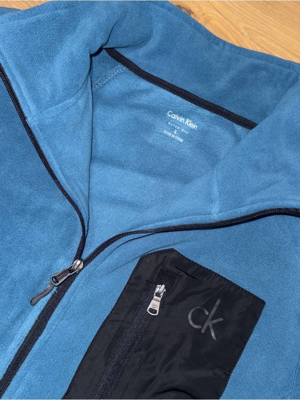 Calvin Klein Performance Jacket Large Blue Fleece Zip Up Embroidered Logo Preppy